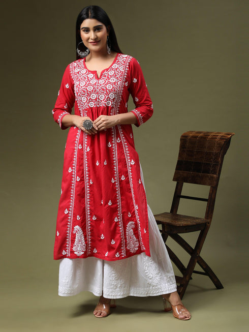 Hand Embroidery Chikankari Long Kurti for Women